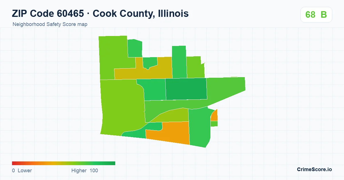 ZIP Code 60465 in Cook County, Illinois neighborhood Safety Score map