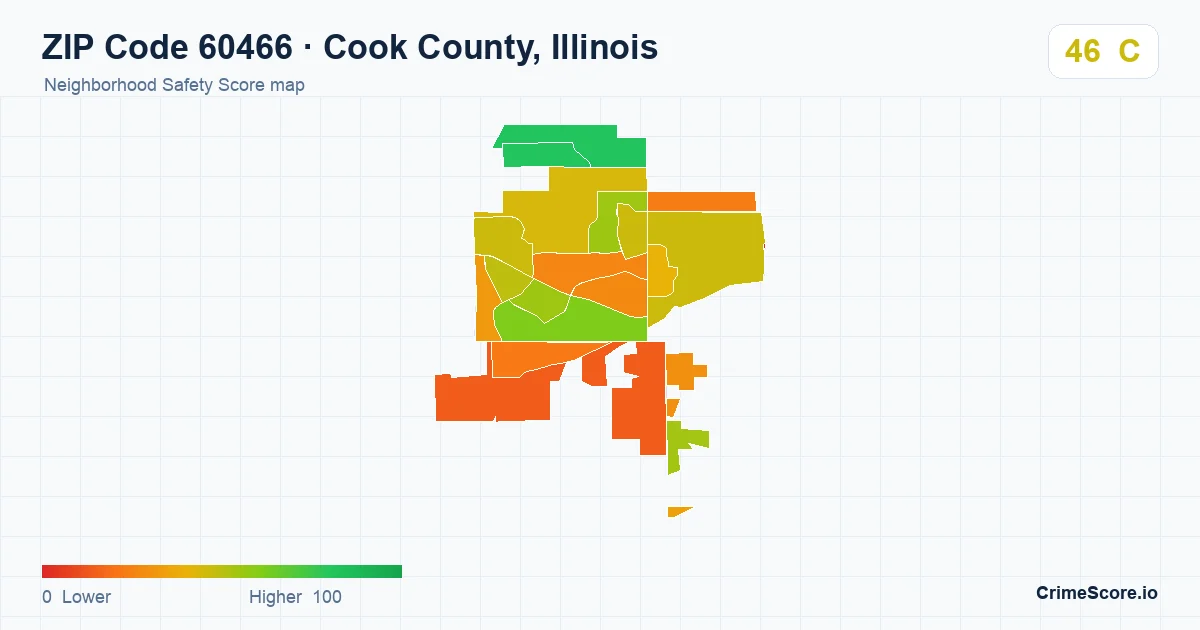 ZIP Code 60466 in Cook County, Illinois neighborhood Safety Score map