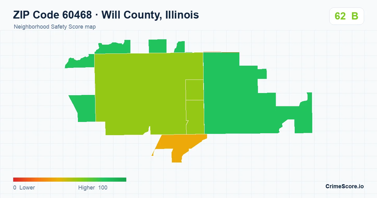 ZIP Code 60468 in Will County, Illinois neighborhood Safety Score map