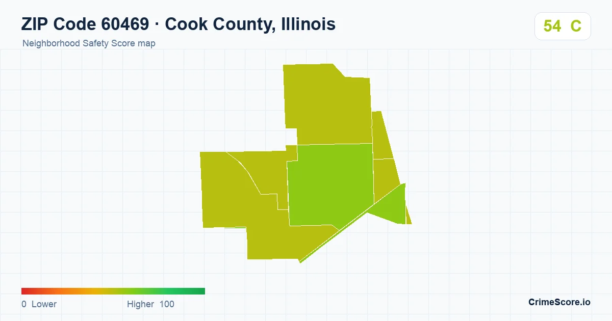 ZIP Code 60469 in Cook County, Illinois neighborhood Safety Score map