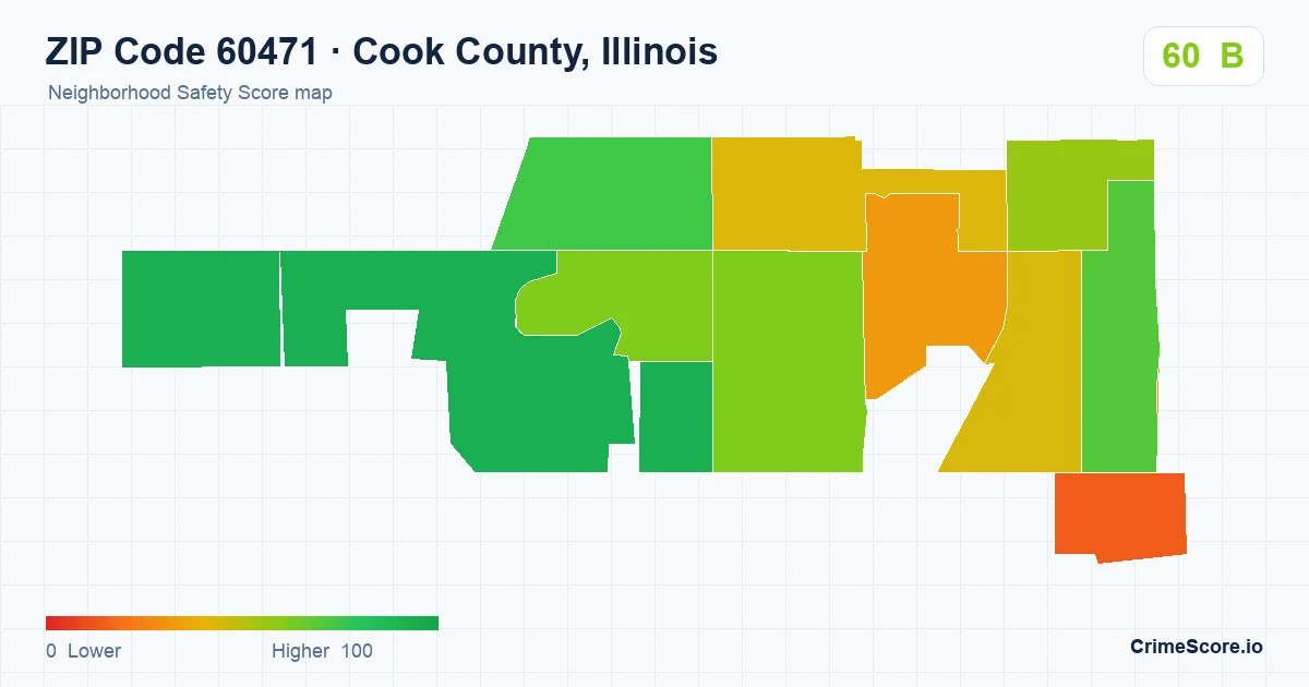ZIP Code 60471 in Cook County, Illinois neighborhood Safety Score map