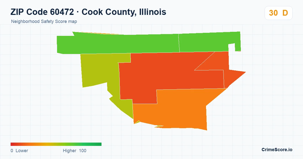 ZIP Code 60472 in Cook County, Illinois neighborhood Safety Score map