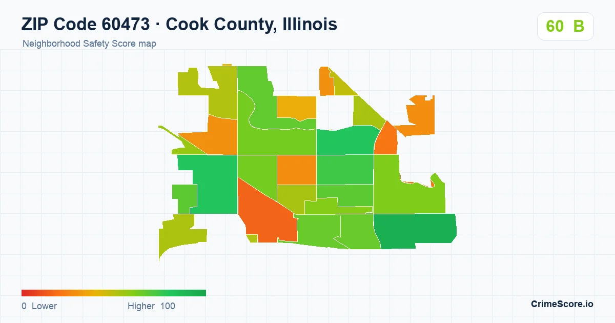 ZIP Code 60473 in Cook County, Illinois neighborhood Safety Score map