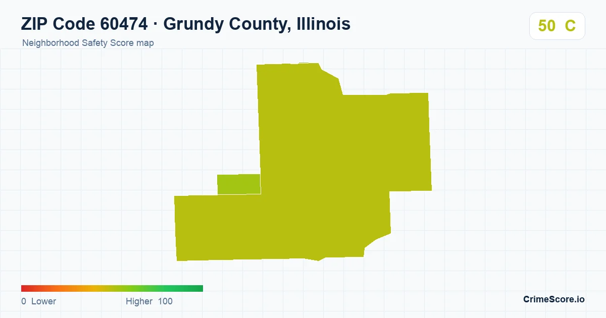 ZIP Code 60474 in Grundy County, Illinois neighborhood Safety Score map