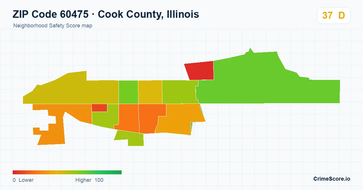 ZIP Code 60475 in Cook County, Illinois neighborhood Safety Score map