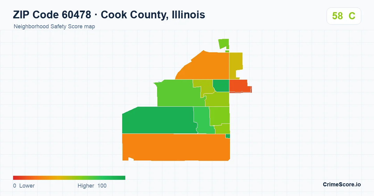 ZIP Code 60478 in Cook County, Illinois neighborhood Safety Score map