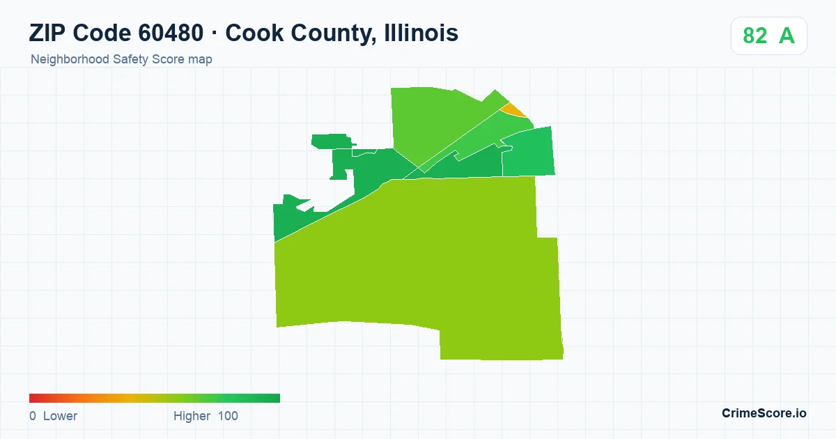 ZIP Code 60480 in Cook County, Illinois neighborhood Safety Score map