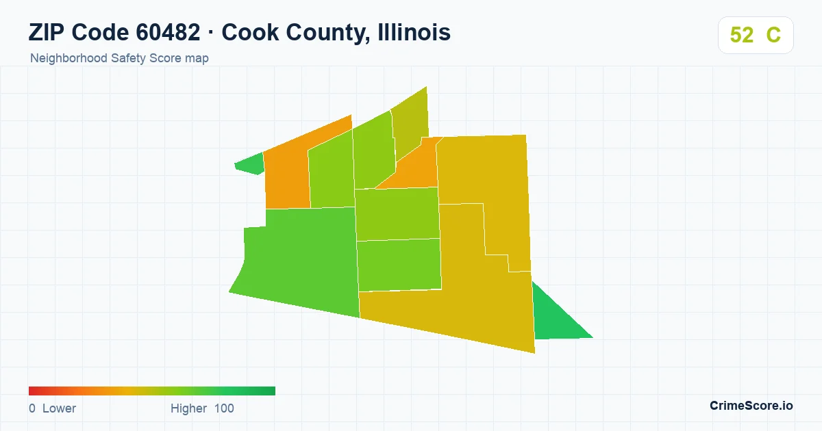 ZIP Code 60482 in Cook County, Illinois neighborhood Safety Score map