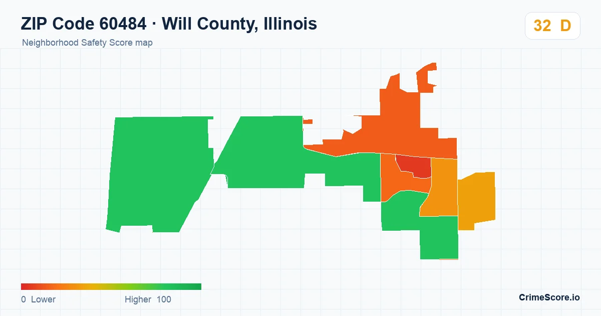 ZIP Code 60484 in Will County, Illinois neighborhood Safety Score map