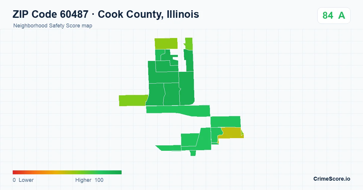 ZIP Code 60487 in Cook County, Illinois neighborhood Safety Score map