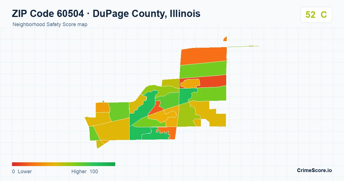 ZIP Code 60504 in DuPage County, Illinois neighborhood Safety Score map