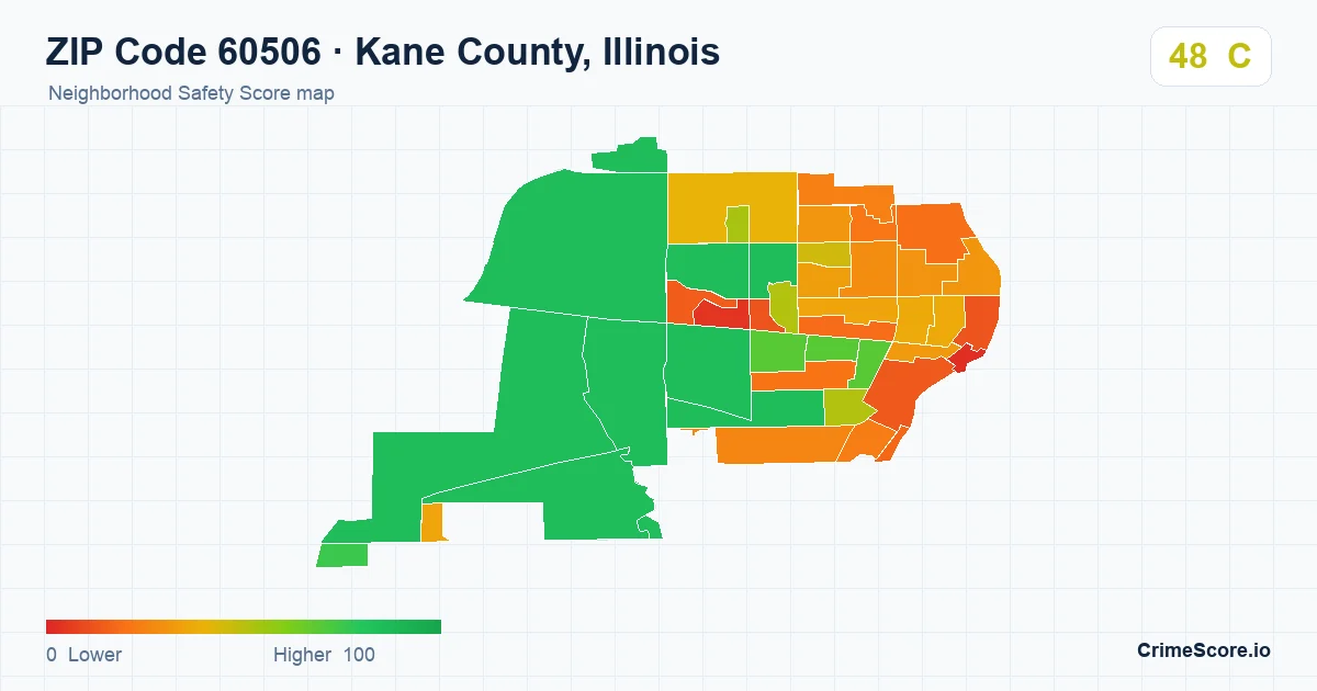 ZIP Code 60506 in Kane County, Illinois neighborhood Safety Score map
