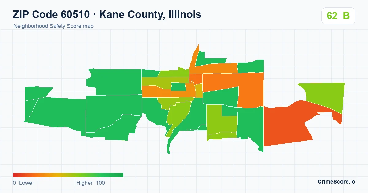 ZIP Code 60510 in Kane County, Illinois neighborhood Safety Score map