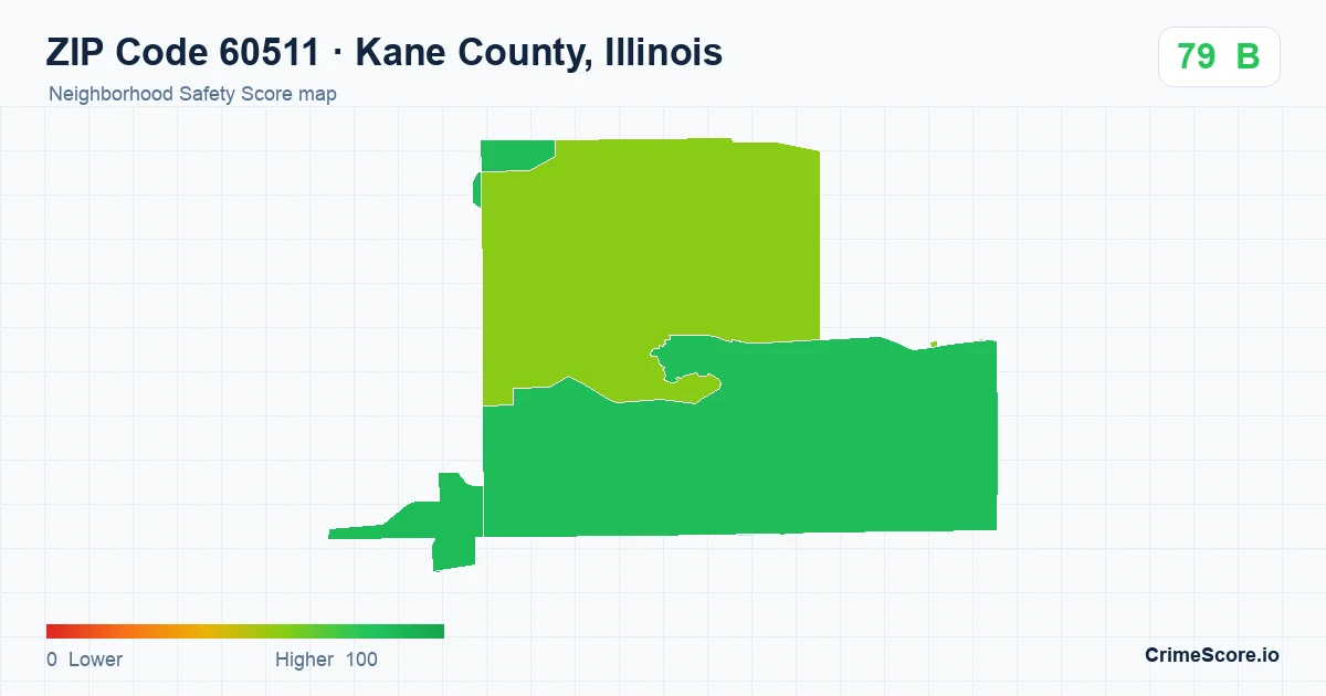 ZIP Code 60511 in Kane County, Illinois neighborhood Safety Score map