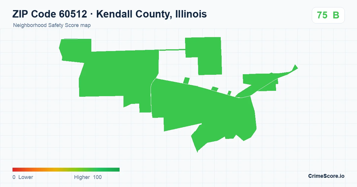 ZIP Code 60512 in Kendall County, Illinois neighborhood Safety Score map