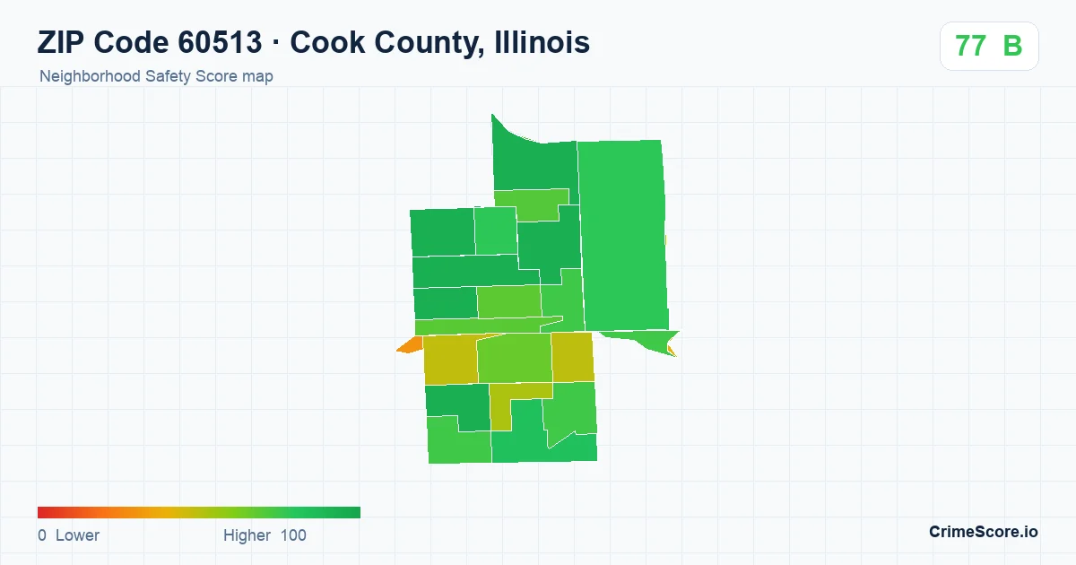 ZIP Code 60513 in Cook County, Illinois neighborhood Safety Score map
