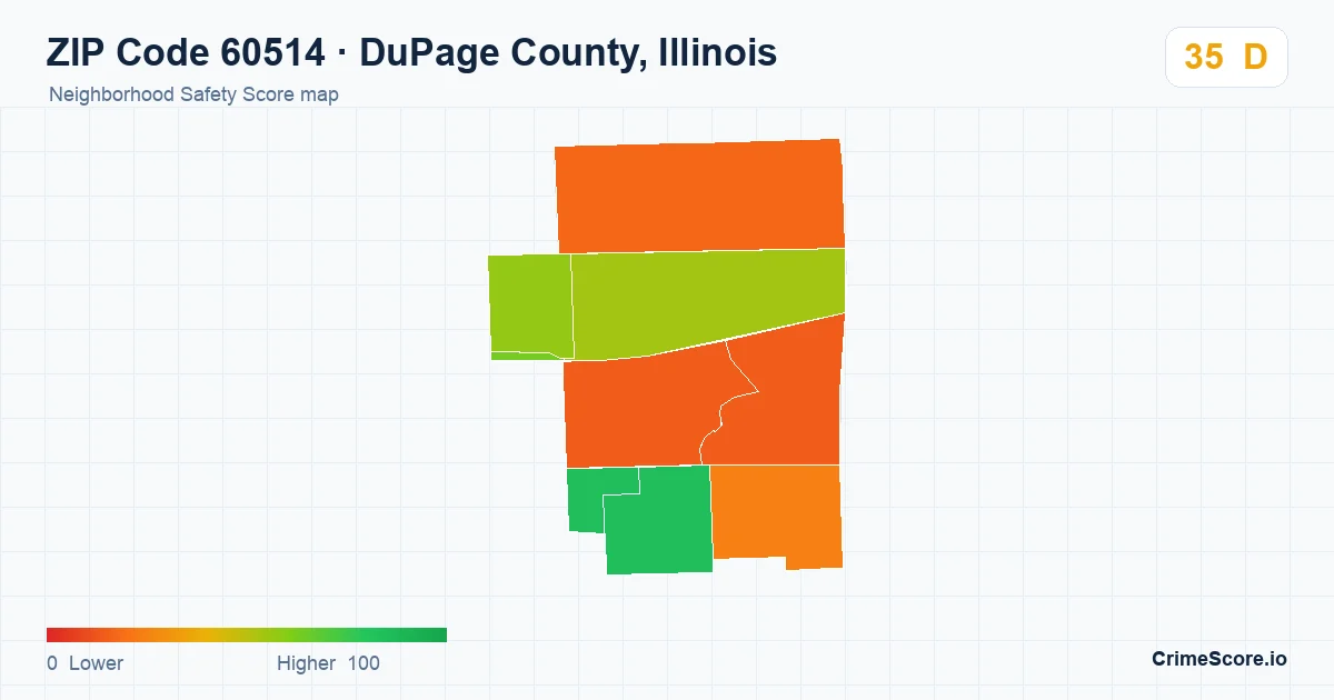 ZIP Code 60514 in DuPage County, Illinois neighborhood Safety Score map