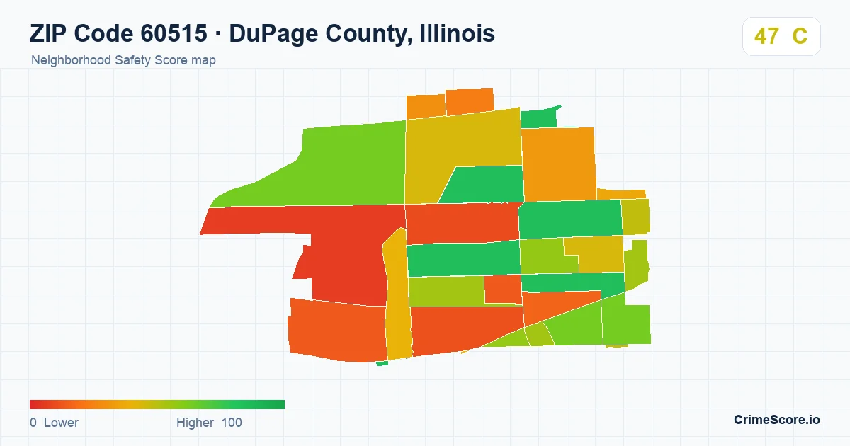 ZIP Code 60515 in DuPage County, Illinois neighborhood Safety Score map