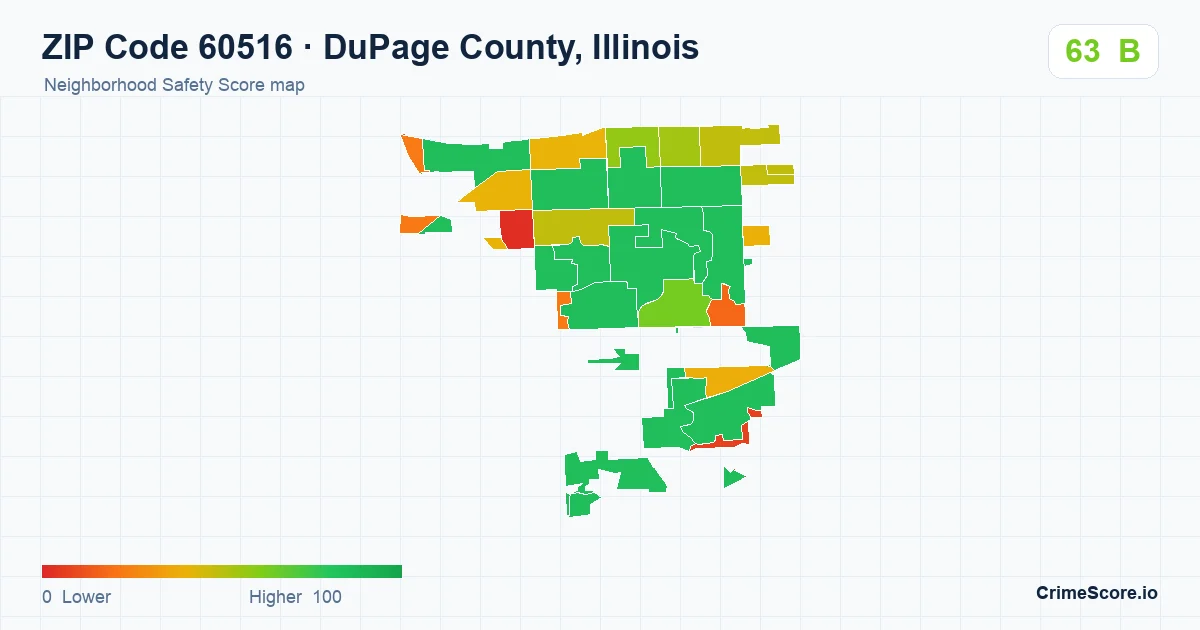 ZIP Code 60516 in DuPage County, Illinois neighborhood Safety Score map