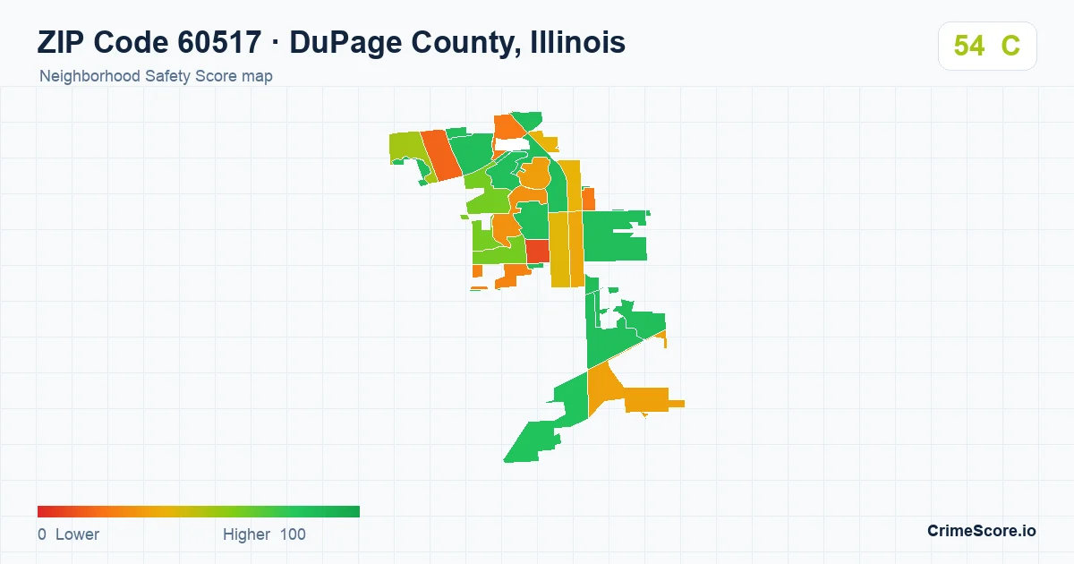 ZIP Code 60517 in DuPage County, Illinois neighborhood Safety Score map