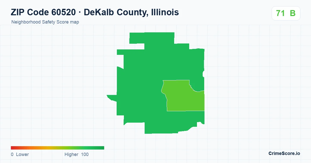 ZIP Code 60520 in DeKalb County, Illinois neighborhood Safety Score map