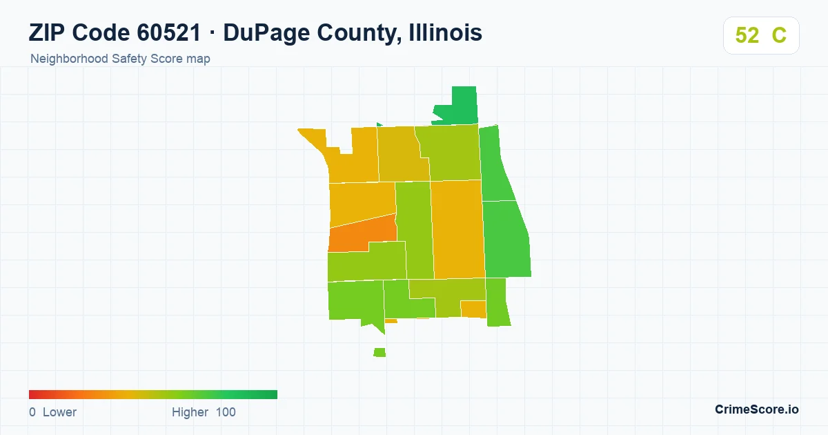 ZIP Code 60521 in DuPage County, Illinois neighborhood Safety Score map