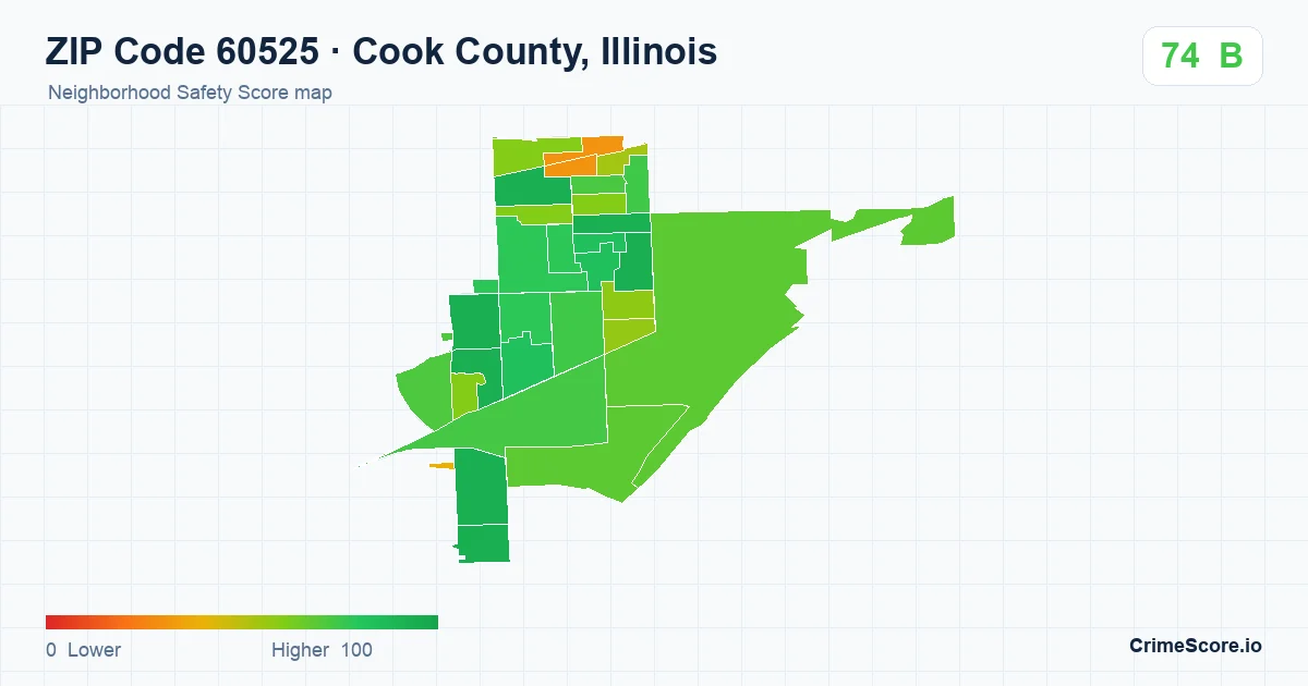 ZIP Code 60525 in Cook County, Illinois neighborhood Safety Score map