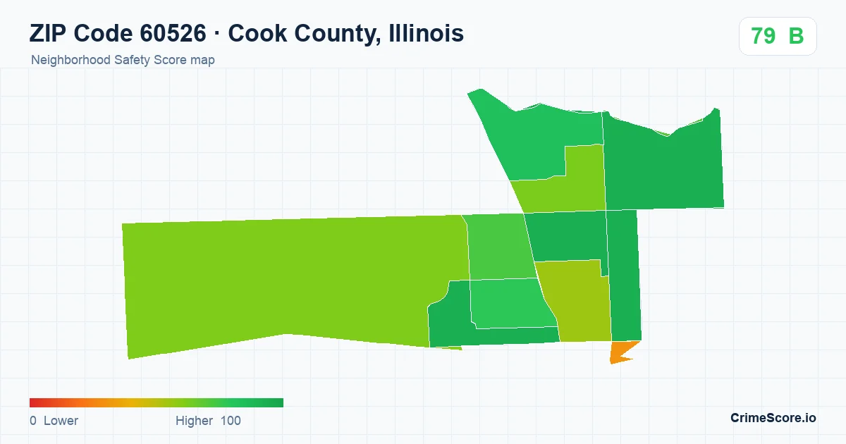 ZIP Code 60526 in Cook County, Illinois neighborhood Safety Score map