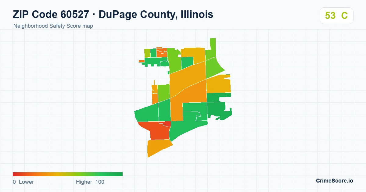 ZIP Code 60527 in DuPage County, Illinois neighborhood Safety Score map