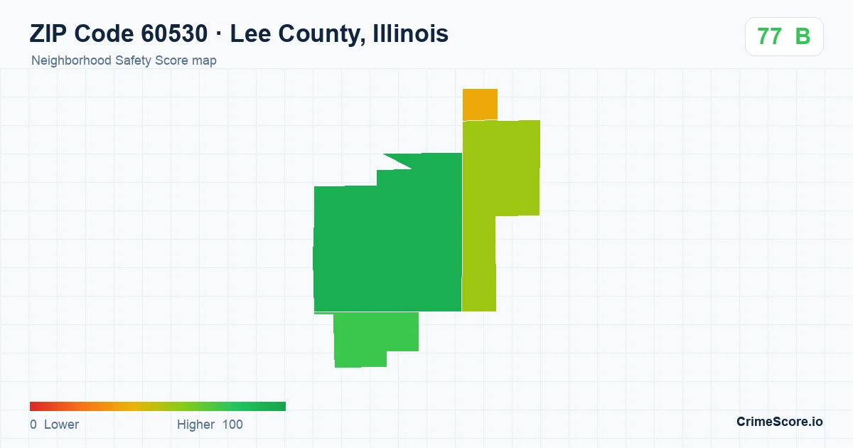 ZIP Code 60530 in Lee County, Illinois neighborhood Safety Score map