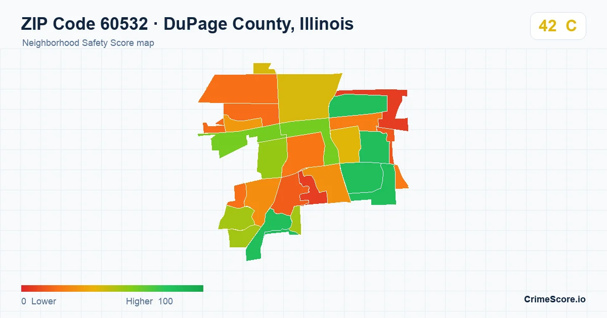 ZIP Code 60532 in DuPage County, Illinois neighborhood Safety Score map