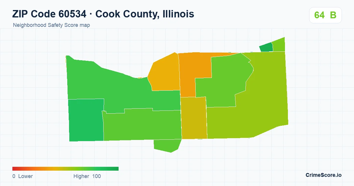 ZIP Code 60534 in Cook County, Illinois neighborhood Safety Score map