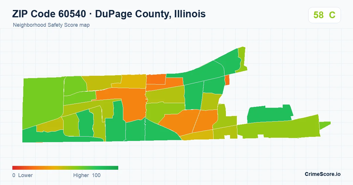 ZIP Code 60540 in DuPage County, Illinois neighborhood Safety Score map