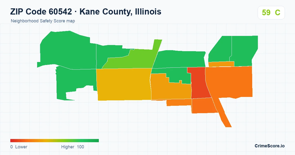 ZIP Code 60542 in Kane County, Illinois neighborhood Safety Score map