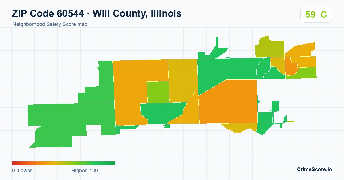 ZIP Code 60544 in Will County, Illinois neighborhood Safety Score map