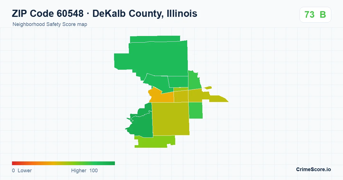ZIP Code 60548 in DeKalb County, Illinois neighborhood Safety Score map