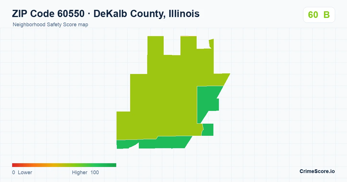 ZIP Code 60550 in DeKalb County, Illinois neighborhood Safety Score map