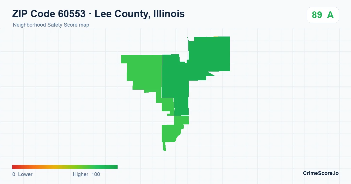 ZIP Code 60553 in Lee County, Illinois neighborhood Safety Score map