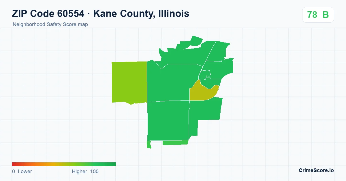 ZIP Code 60554 in Kane County, Illinois neighborhood Safety Score map