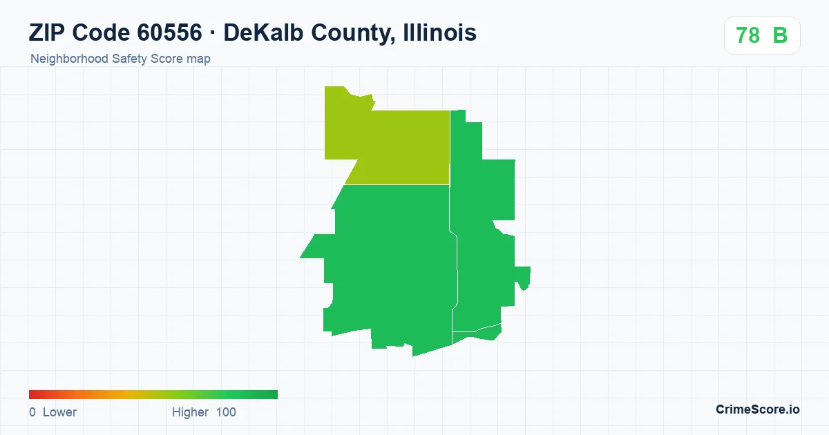 ZIP Code 60556 in DeKalb County, Illinois neighborhood Safety Score map