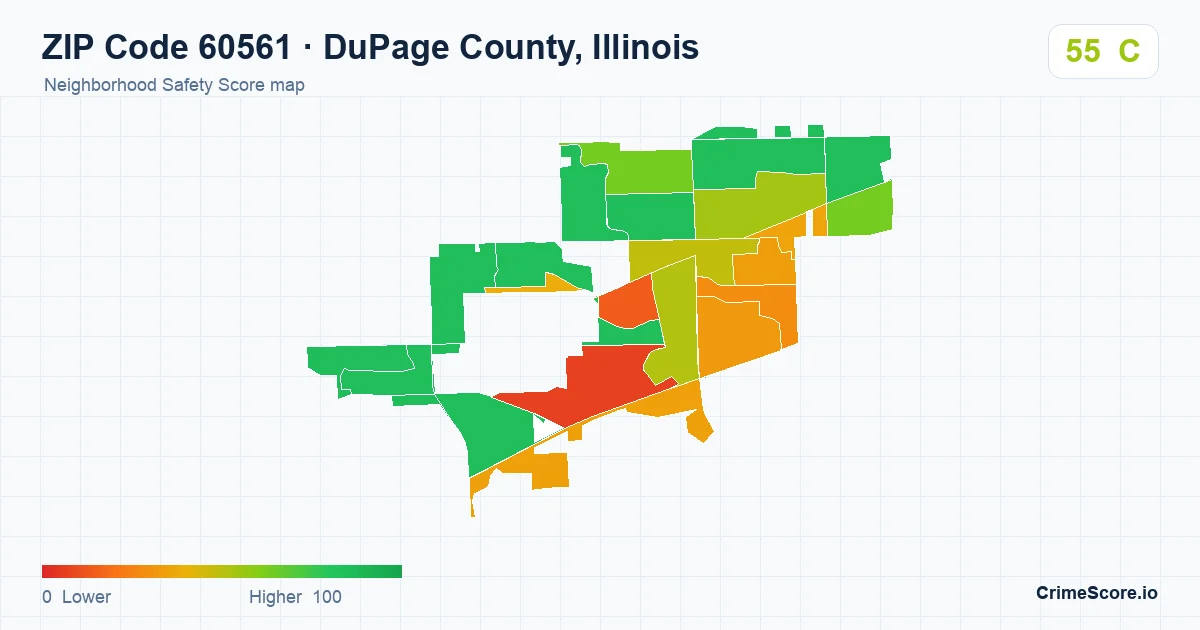 ZIP Code 60561 in DuPage County, Illinois neighborhood Safety Score map
