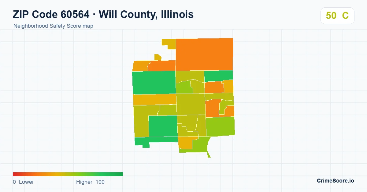 ZIP Code 60564 in Will County, Illinois neighborhood Safety Score map