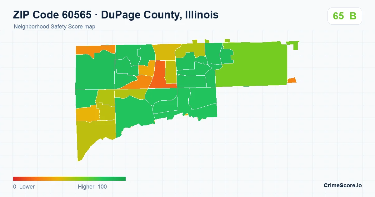 ZIP Code 60565 in DuPage County, Illinois neighborhood Safety Score map