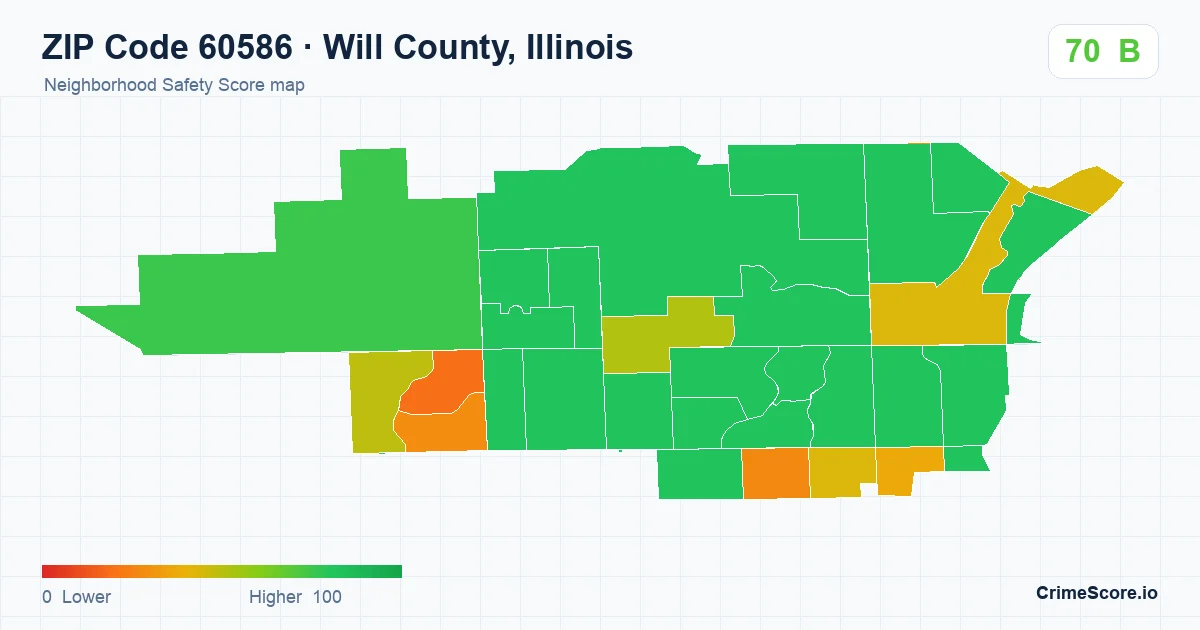 ZIP Code 60586 in Will County, Illinois neighborhood Safety Score map