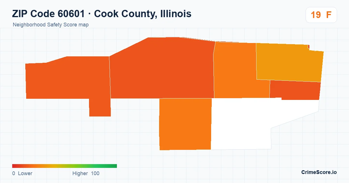 ZIP Code 60601 in Cook County, Illinois neighborhood Safety Score map