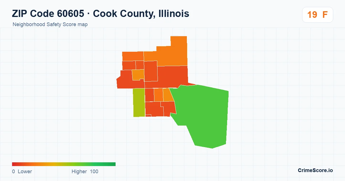 ZIP Code 60605 in Cook County, Illinois neighborhood Safety Score map