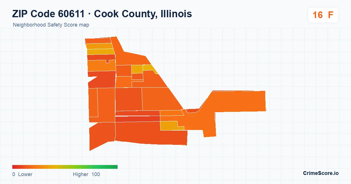 ZIP Code 60611 in Cook County, Illinois neighborhood Safety Score map
