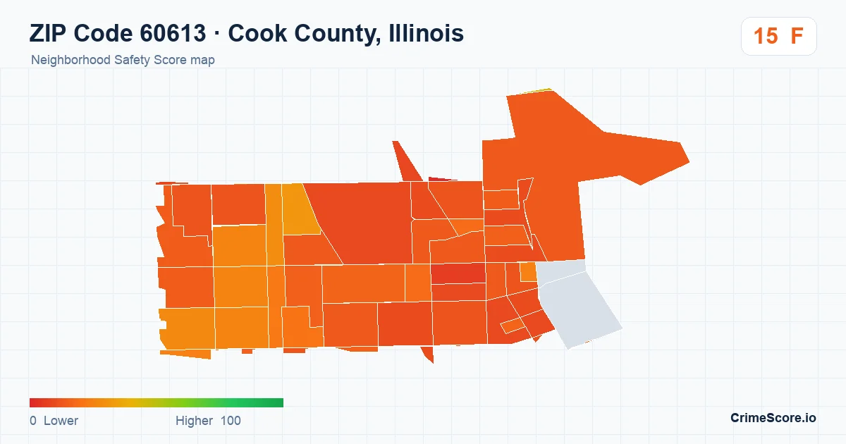 ZIP Code 60613 in Cook County, Illinois neighborhood Safety Score map