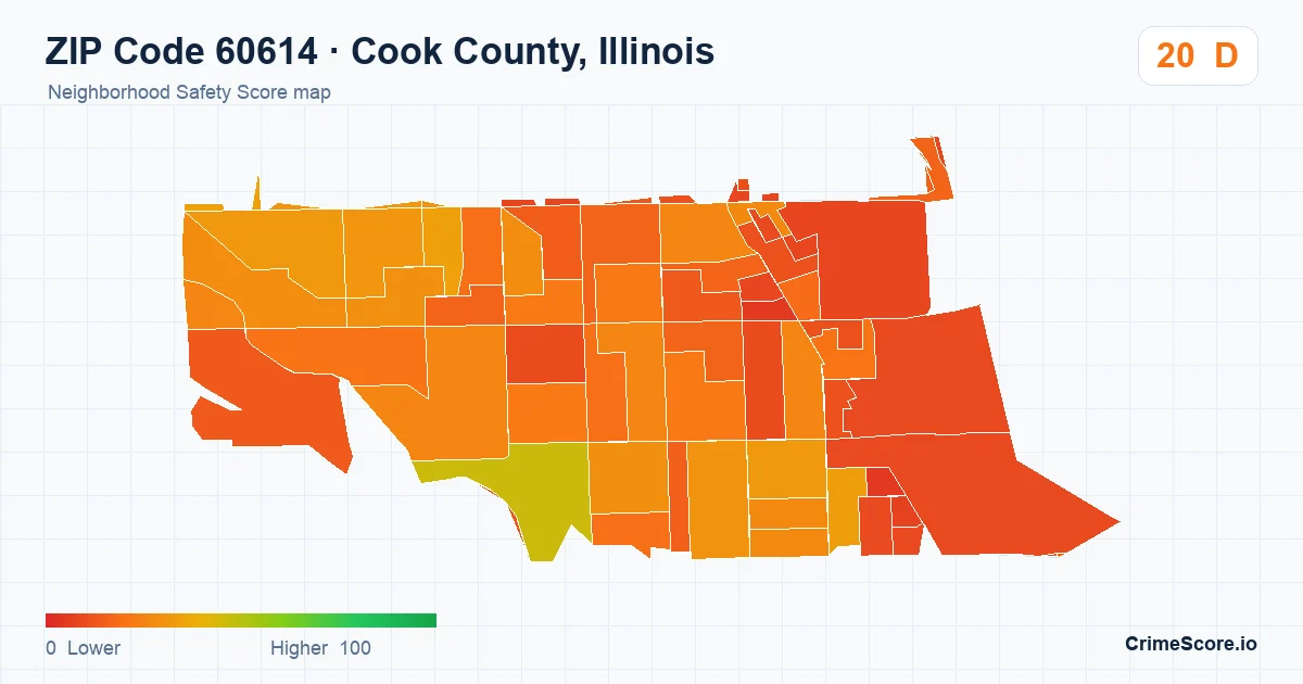 ZIP Code 60614 in Cook County, Illinois neighborhood Safety Score map