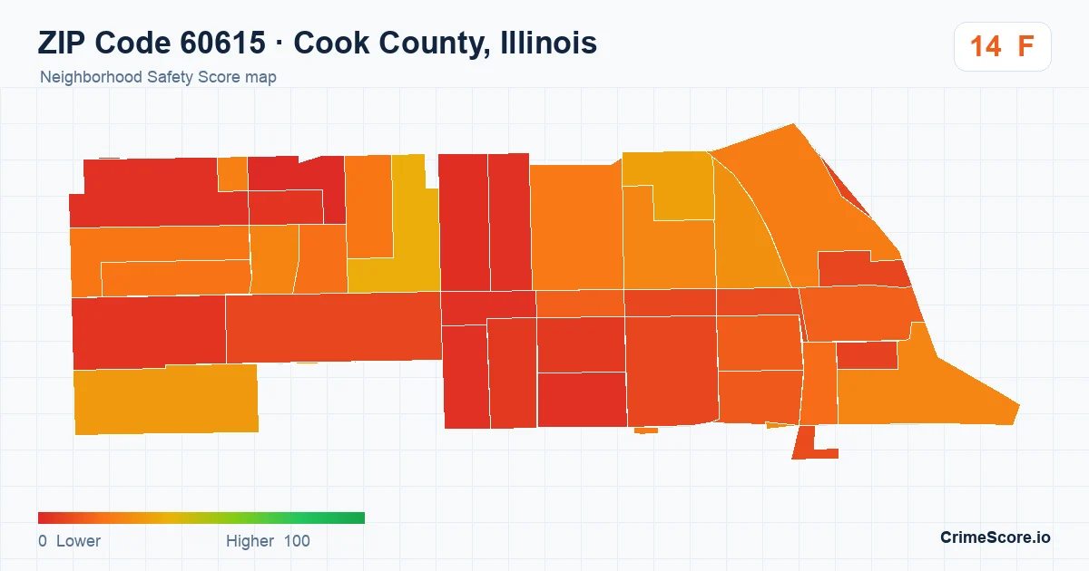 ZIP Code 60615 in Cook County, Illinois neighborhood Safety Score map